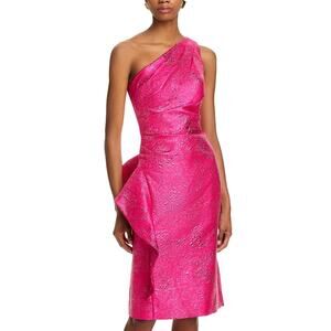 Teri Jon Jacquard Hot Pink One Shoulder Ruffle Dress Size 6